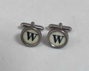 Letter W Typewriter Key Cufflinks: Vintage Initial Jewelry