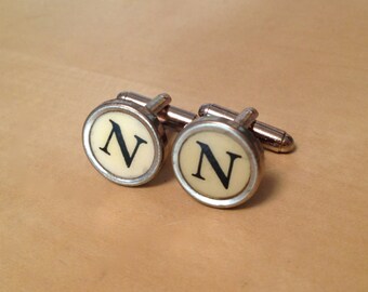 Initial N Typewriter Key Cufflinks: Upcycled Jewelry.   Recycled gift.  100% authentic.  Men's gift.  Cuffs.