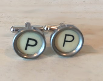 Letter P Typewriter ewelry Cufflinks. NO GLUE!  Typewriter keys.  Cufflinks for men.  Initial P.