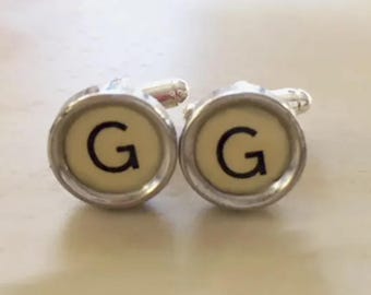 Vintage Typewriter Key Cufflinks - Initial G - Unique Men's Gift