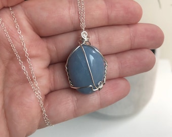 Sterling Silver Angelite Necklace / Angelite Silver Necklace / Crystal Necklace