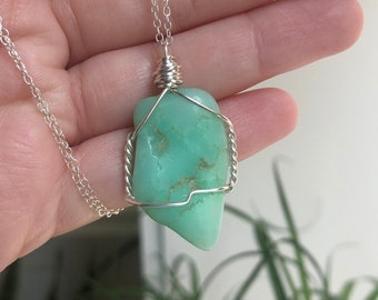 Sterling Silver Chrysoprase Necklace / Chrysoprase Silver Necklace / Crystal Necklace