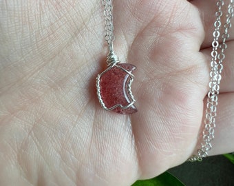 Sterling Silver Mini Strawberry Quartz Moon Necklace