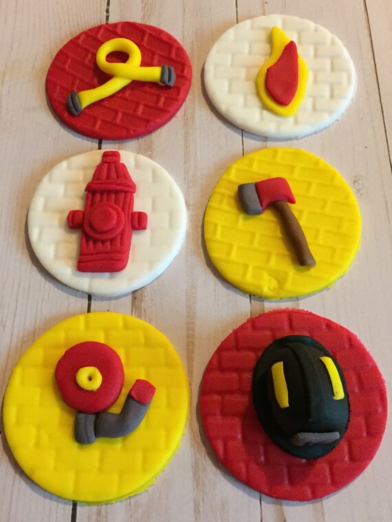 Fondant Firefighter Cupcake Toppers Etsy