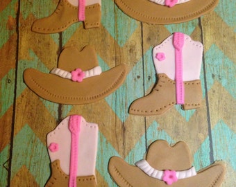 Pink Cowgirl Hat/Boots Cupcake Toppers (12)