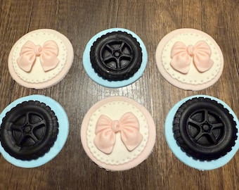Bows Or Burnouts Cupcake Toppers