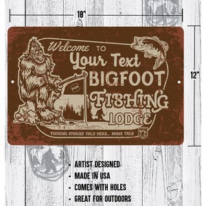 Personalized Bigfoot Fishing Tours & Lodge 12x18 Metal Sign