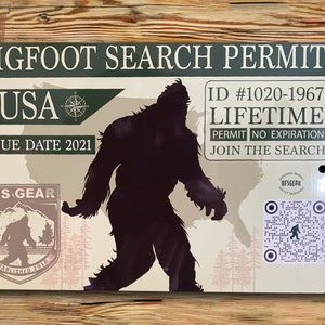 Bigfoot Search Permit 8x12 Decorative Metal Sign