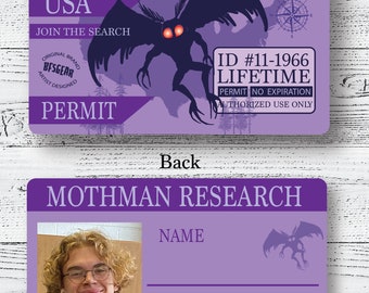 Personalized Mothman Research Permit 2x3.5 Wallet-Sized Metal Card *Read Description Before Purchasing*