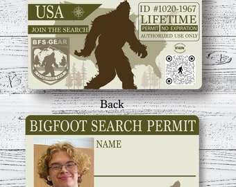 Personalized Bigfoot Search Permit 2x3.5 Wallet-Sized Metal Card *Read Description Before Purchasing*