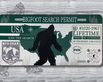 Bigfoot Search Gear Original Brand Artist Designed Metal Search Permit License Plate