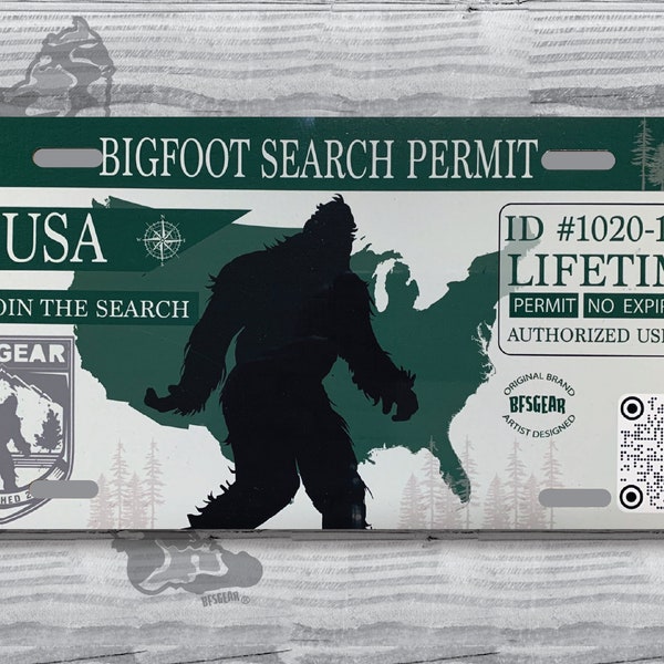 Bigfoot Search Gear Original Brand Artist Designed Metal Search Permit License Plate