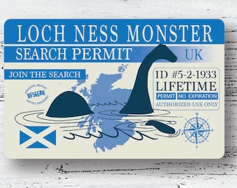 Loch Ness Monster Search Permit 2x3.5 Wallet-Sized Metal Card