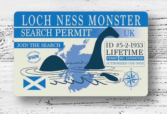 Loch Ness Monster Search Permit 2x3.5 Wallet-Sized Metal Card