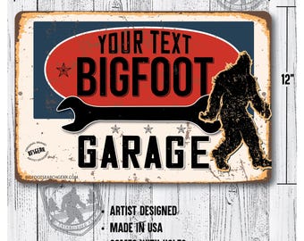Personalized Bigfoot Garage 12x18 Metal Sign