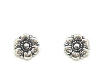 Medium size flower shaped post earrings, all sterling silver