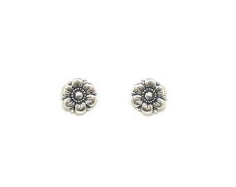 Flower post earrings, sterling silver