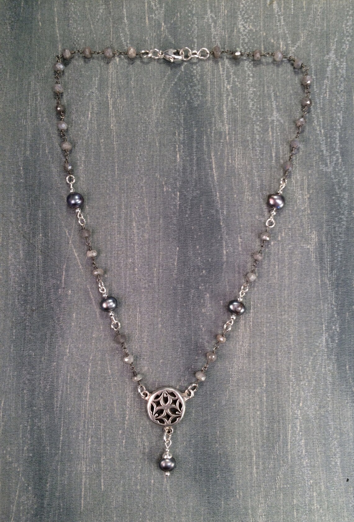 Sterling and Semi Precious Bead Ynecklace Labradorite Gray Etsy