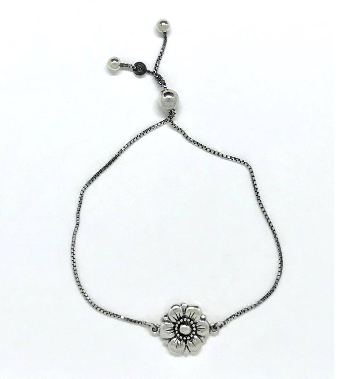 Sterling Silver Bolo Bracelet With Flower Center. Fits Most Etsy