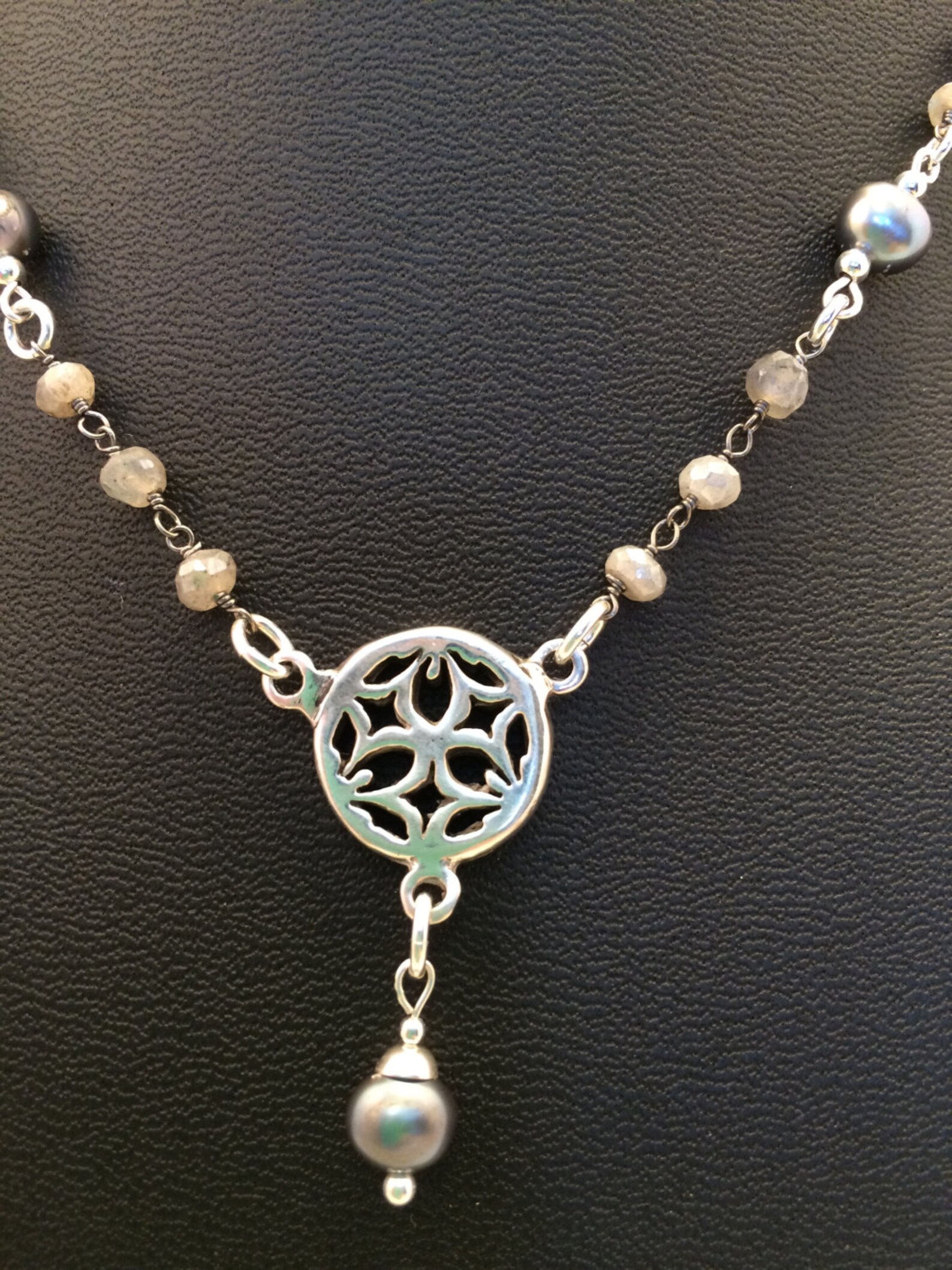 Sterling and Semi Precious Bead Ynecklace Labradorite Gray Etsy