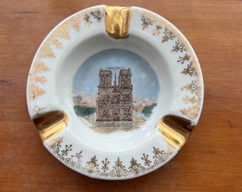 Vintage Barware - Notre Dame  Limoges porcelain Souvenir Ashtray