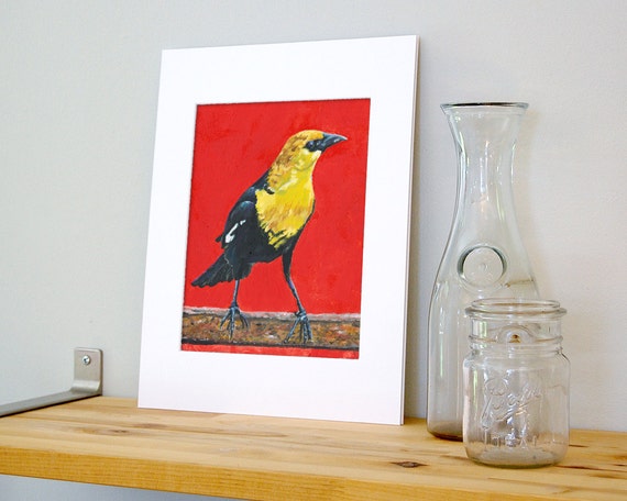 11 X 14 Jaune Et Noir Oiseau Art Mural Avec Passe Partout Blanc Prêt à Imprimé Oiseaux Cadre De Peinture Acrylique