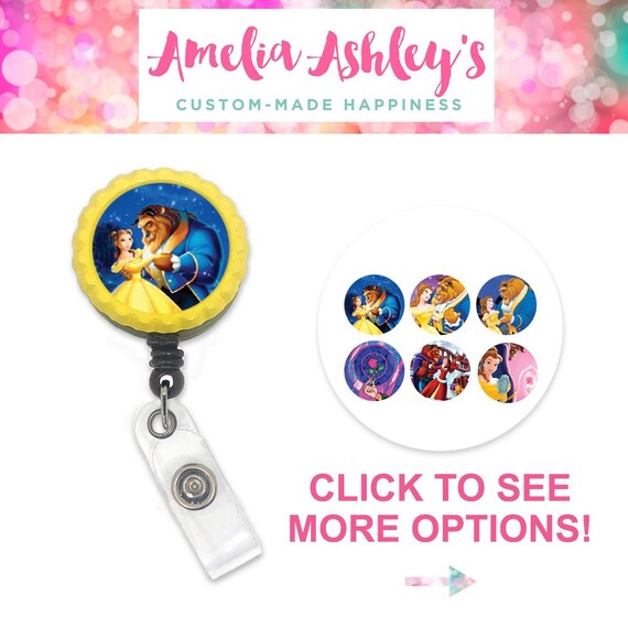 Retractable Badge Reel Name ID Pull Clip Holder Beauty and the Beast Belle Nurse