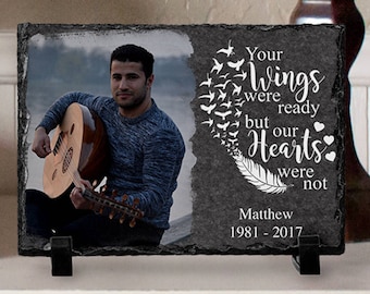 In Loving Memory, Your Wings Were Ready but Our Hearts Were Not, Memorial Plaque, Memorial Photo Slate, In Memory Of, Photo Slate, Plaque