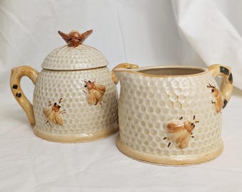 ♥Caverswall/E.P.C.A ジュガー（ハニー）ポット、スプーン付き Vintage Japanese Beehive Honey Pot Set With Spoon, Salt Pepper