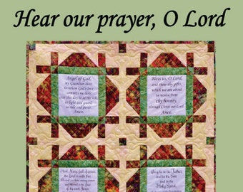 Hear Our Prayer O Lord Pattern with Fabric Panel, Catholic Prayers, Hail Mary, Grace, Guardian Angel, Glory Be, Quilt Pattern, Fat Quarter