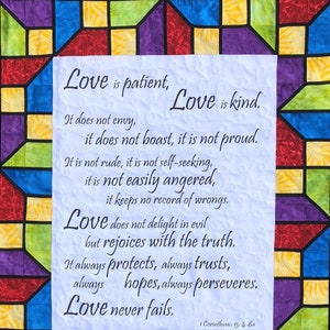 Love Is.... 1 Corinthians 13 Fabric Panel & Stained Glass Pattern