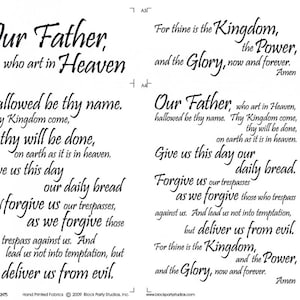 The Lord&#39;s Prayer Fabric Panel: Hand-Printed Kona Cotton