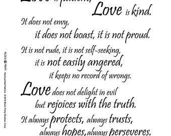 Love Is.... 1 Corinthians 13 Fabric Panel & Stained Glass Pattern