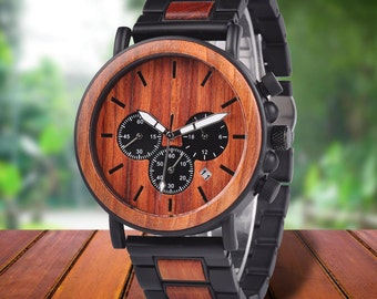 Wooden Men's Watch, Dad Personalized Gift, Husband Anniversary Gift, Husband Birthday Present, Black Watch, Gift for Dad, Fathers Day Gift