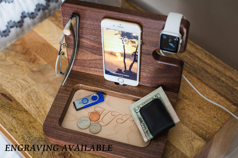 Nightstand Organizer Mens Desk Organizer Iphone Charging Etsy