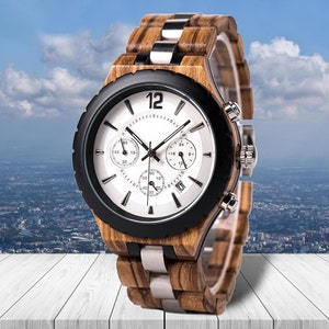 Wooden Watch, Men&#39;s Watch, Mens Gift, Quartz Watch Movement, Gift for Him, Stainless Steel Watch, Unique Wood Watch, Groomsman Gift, Husband