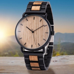 Father&#39;s Day Gift, Gift For Dad, Quartz Watch, Mens Wood Watch, Gift for Husband, Personalized Gift For Dad, Boyfriend Gift, Black Watch