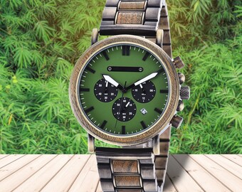 Mens Wooden Watch, Fathers Day Gift, Steel Watch, Mens Personalized Gift, Husband Anniversary Gift, Wedding Gift, Birthday Present, Dad Gift