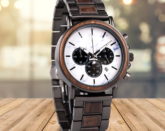 Fathers Day Gift, Men's Watch for Husband, Personalized Mens Gift, Gift for Dad, Husband Anniversary Gift, Dad Gift, Chronograph Wood Watch