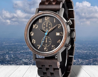 Fathers Day Gift, Gift For Dad, Mens Black Wood Watch, Boyfriend Gift, Quartz Watch, Personalized Mens Gift, Gift for Husband, Dad Gift