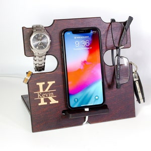 Personalized Docking Station, Fathers Day gift from Wife, Custom Mens Gift, Desk Organizer, Groomsmen Gift, Phone Dock, Charging Station