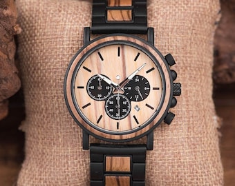 Fathers Day Gift, Gift For Dad, Tiger Maple Wooden Watch, Mens Wood Watch, Gift for Husband, Personalized Gift For Dad, Boyfriend Gift