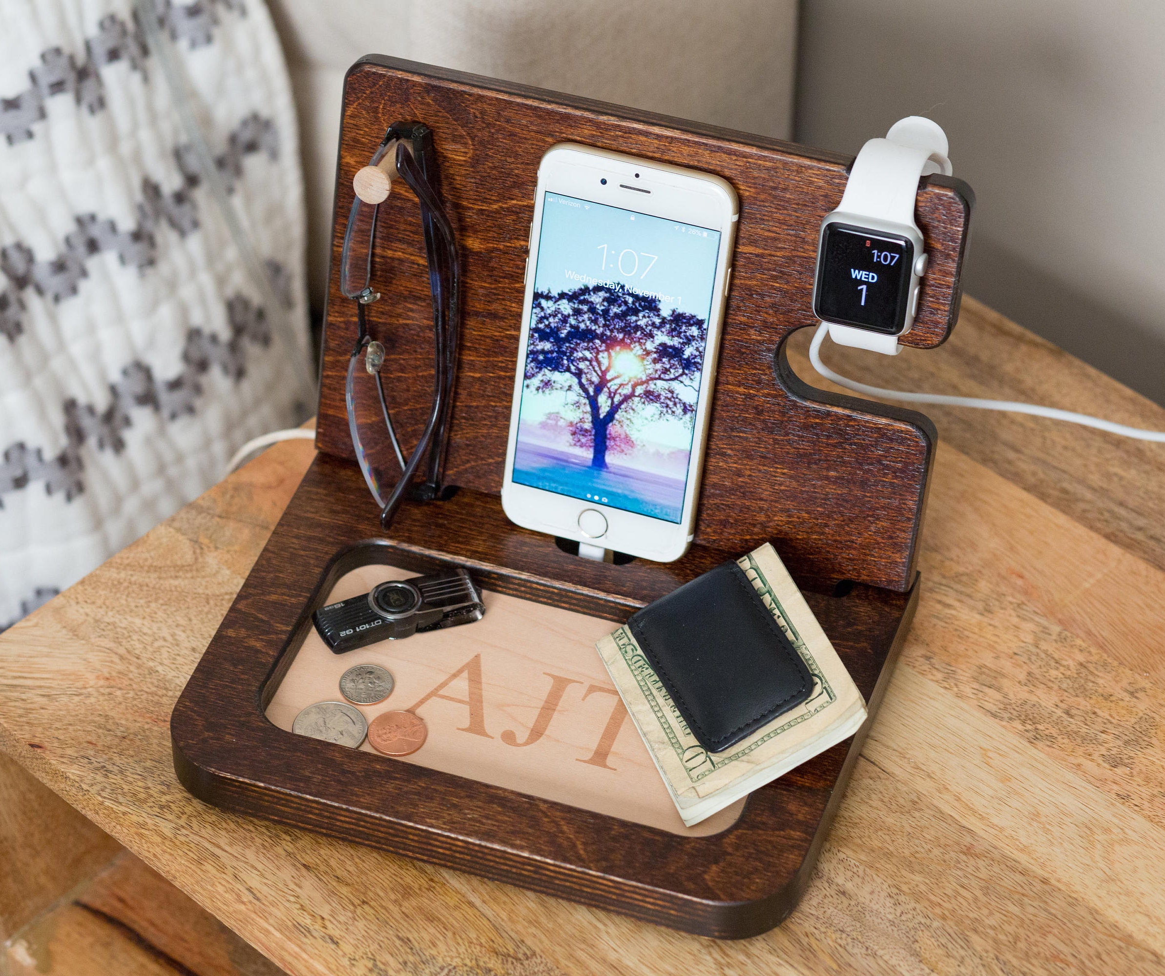 Night Stand Valet Wood Valet Mens Valet Personalized Valet Etsy