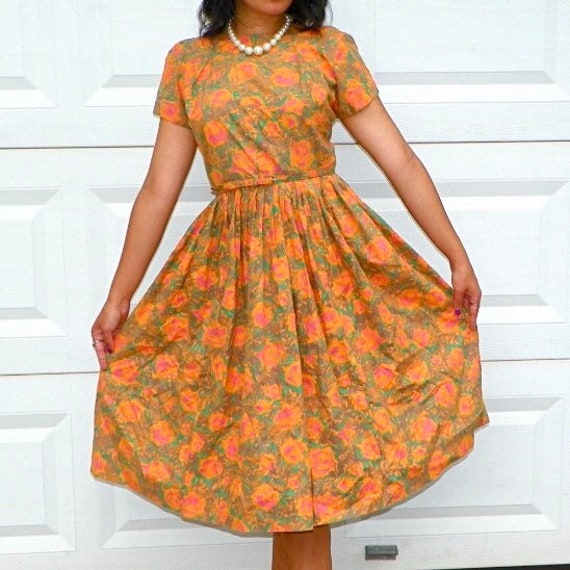 50s Style Floral Print Dress