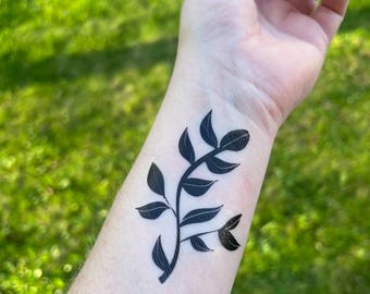 Set of 4 Black Foliage Tattoos • Waterproof Temporary Tattoos • Long Lasting • Hand Drawn and Made in USA