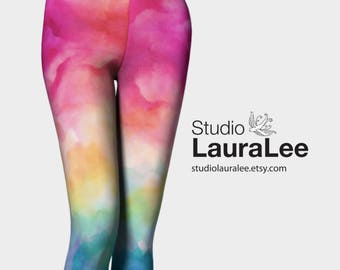 Rainbow Watercolor Leggings or Capris