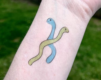 Sour Gummy Worm Tattoos • Set of 8 Temporary Tattoos • Hand Drawn and Made in USA
