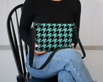 Houndstooth Crossbody Bag - Vegan Leather