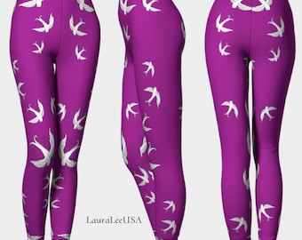 Bird Leggings in Bold Purple