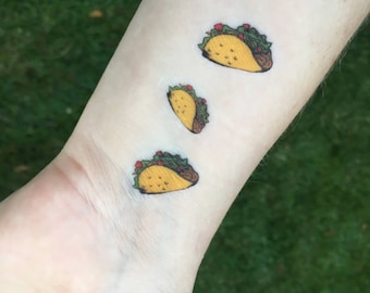 Set of 30 Tiny Taco Temporary Tattoos • Hand Drawn and Made in USA